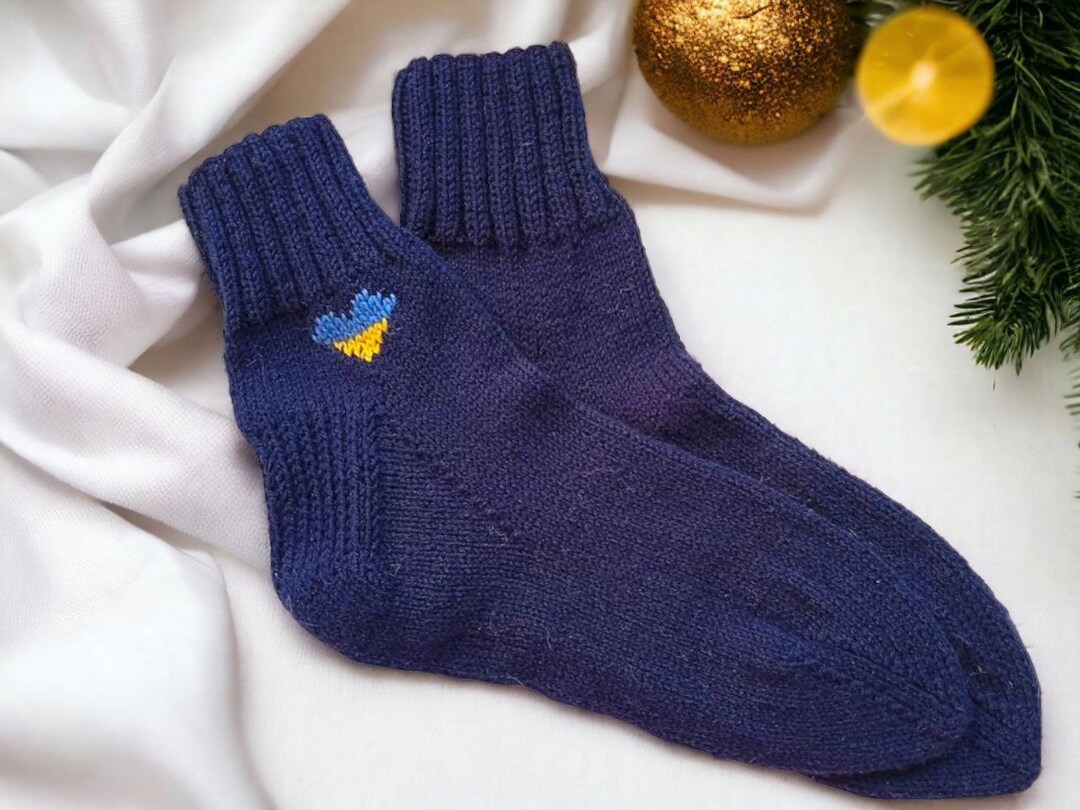 Handknitted Wool Socks Unisex, Pray for Ukraine, Warm & Soft, Unique