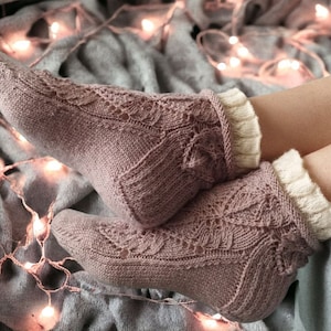 Hand-Knitted Cute Wool Socks for Women - Stylish Ruffled Socks - Perfect Valentine socks for Her. Christmas gift