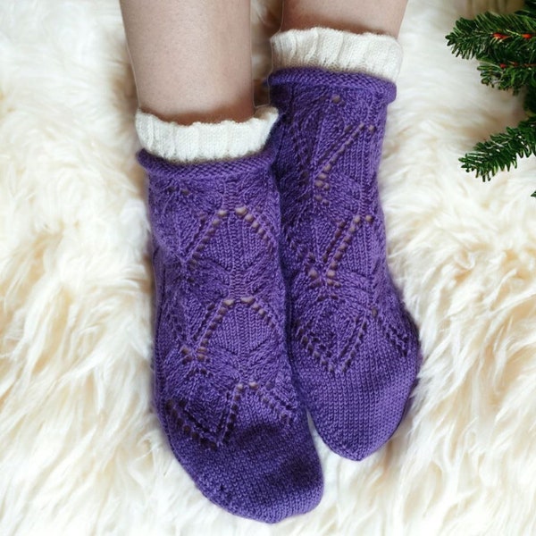 Hand-Knitted Cute Wool Socks for Women - Stylish Ruffled Socks - Perfect Valentine socks for Her