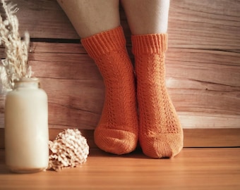 Calcetines de lana merino tejidos a mano en color mostaza - Calzado cálido de invierno para mujer - Calcetines casuales suaves y cómodos - Regalo perfecto de Navidad