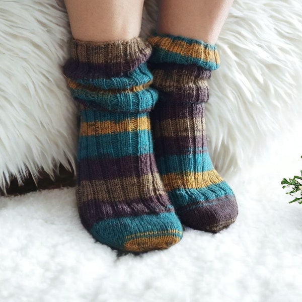 Hand-knitted Striped Wool Socks - Unique Warm Gift - Cozy Winter Footwear for Adult - Unisex and Customizable - Made in Ukraine