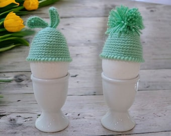 Crocheted Easter Egg Cozies: Pastel Green Bunny Decor (Set of 2)