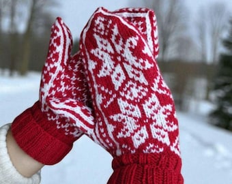 Mitones de lana con forma de copo de nieve tejidos a mano: guantes de invierno nórdicos