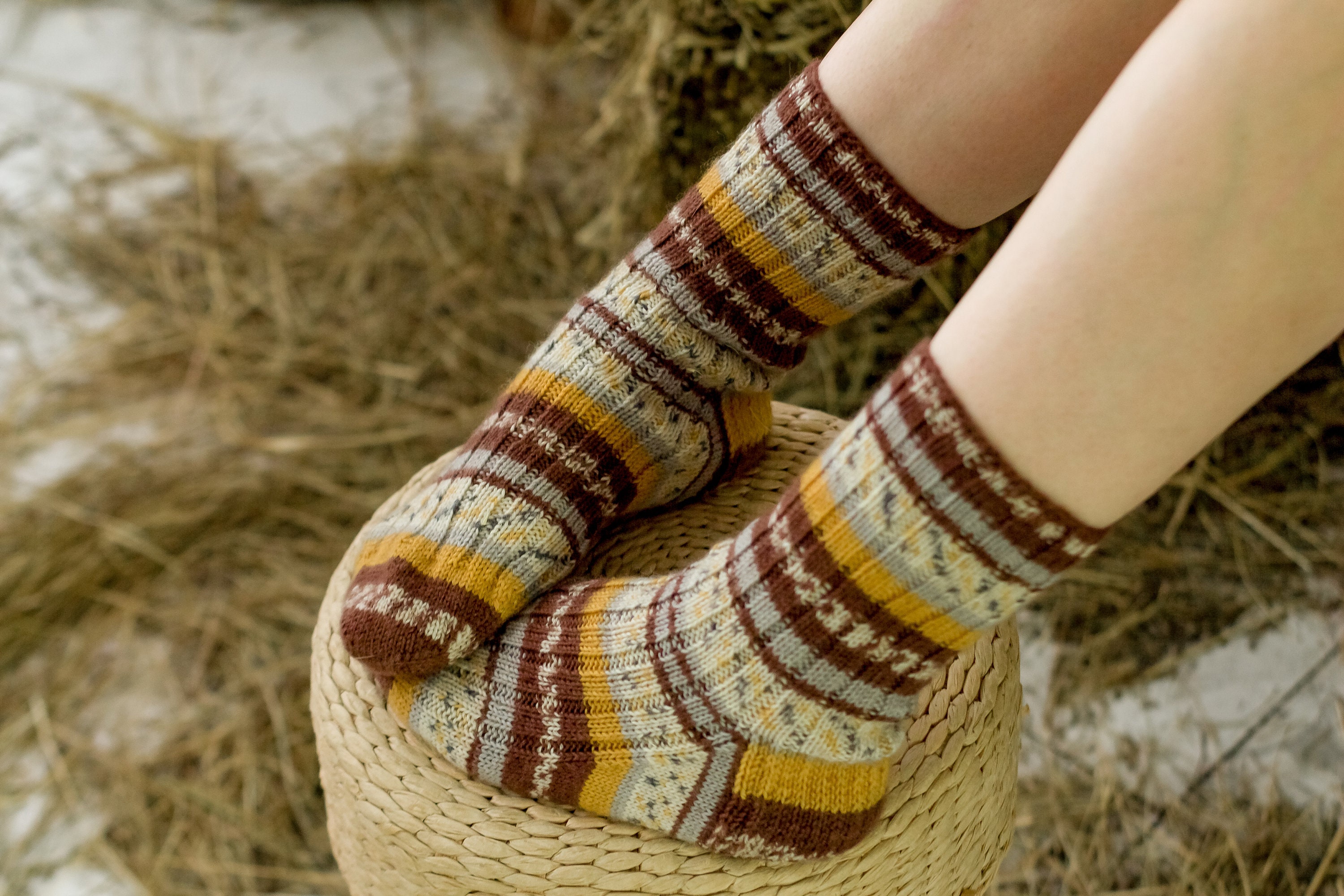 Striped Cozy Socks Hand Knitted Merino Wool Sock Warmth From Ukraine