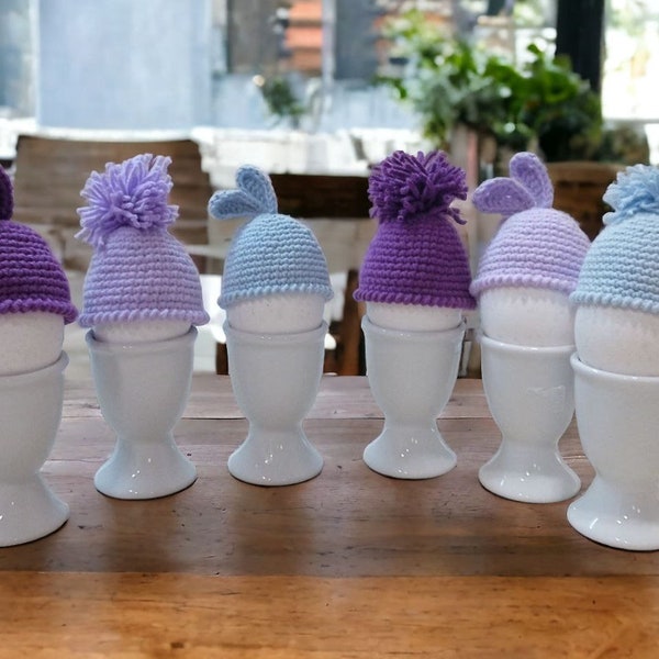 Set of 6 Crocheted Egg Cozies - Eierwärmer - Handmade Lavender Easter Table Decor - Bunny Ear Egg Warmers - Housewarming Gift - Easter Baske