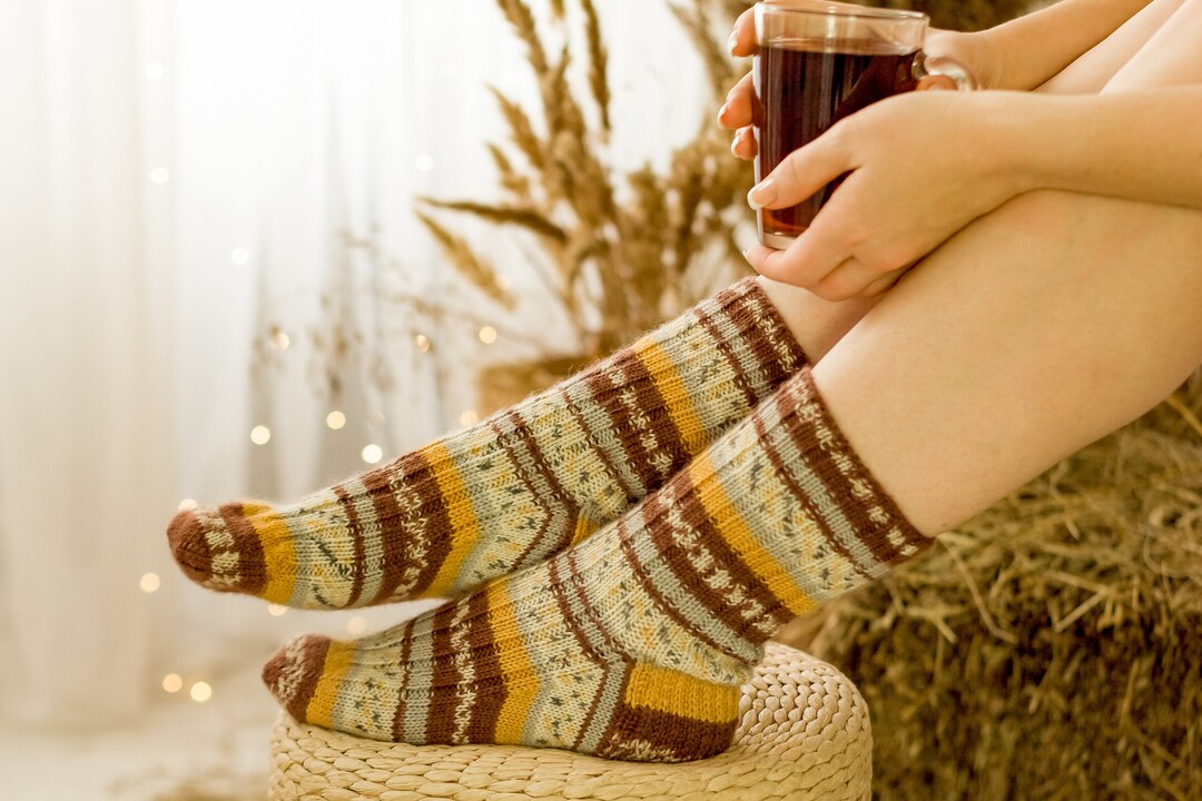 Striped Cozy Socks Hand Knitted Merino Wool Sock Warmth From Ukraine