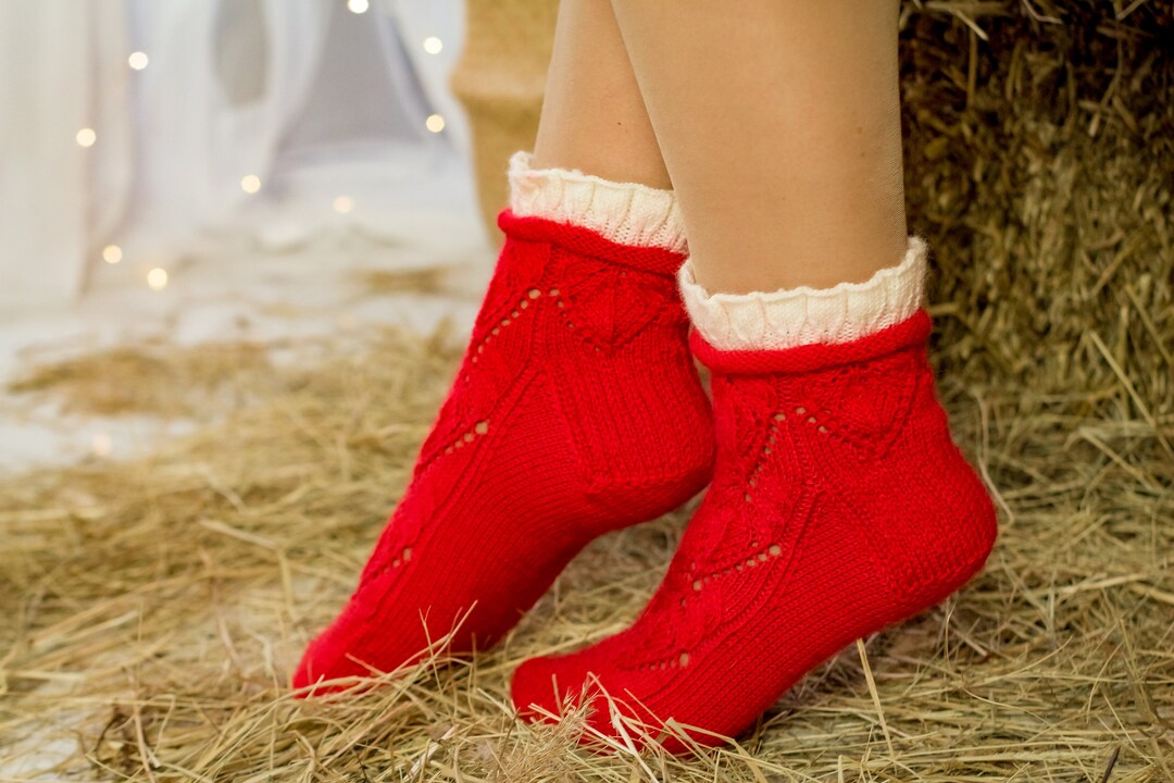 Cute Hand Knitted Womens Socks Merino Wool Socks Cozy, Warm Unisex