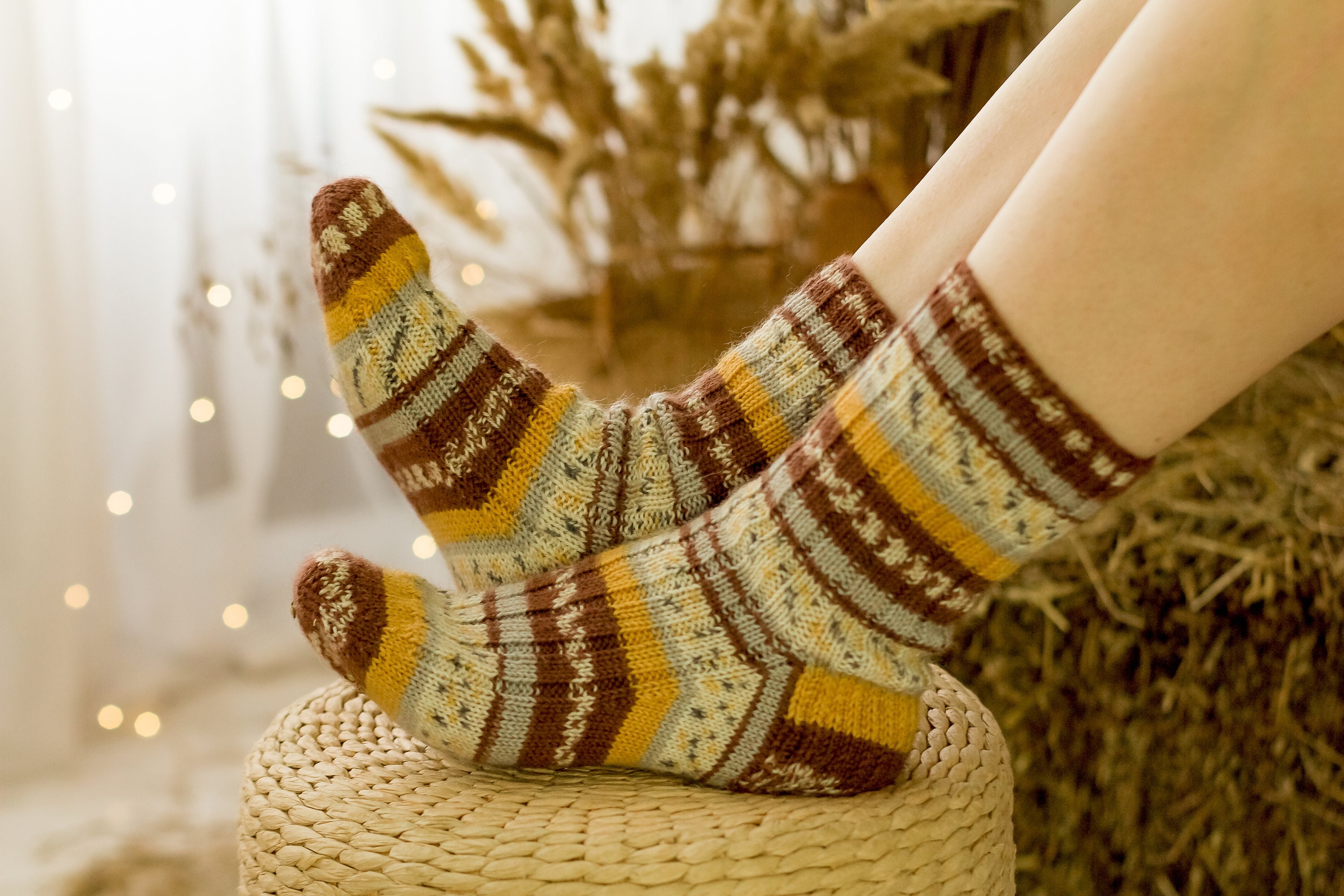 Striped Cozy Socks Hand Knitted Merino Wool Sock Warmth From Ukraine