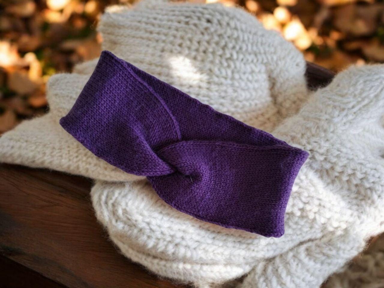 Cotton And Wool Knit Headband in Lavender and Cream Quick and Cozy: Snowy Season Easy Headband Crochet Pattern  main image 4