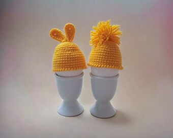 Handmade Easter Egg Warmers - Set of 2 Crochet Bunny Ear Egg Cozies - Yellow Table Decor - Housewarming Gift