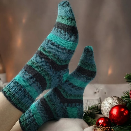 Knitted socks - Handmade with Love - Wool Blend - Cozy, Warm, and Stylish! Christmas gift