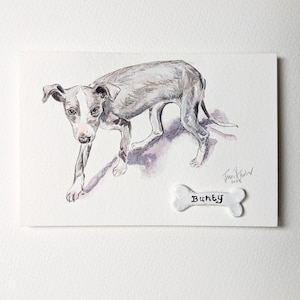 Custom Watercolour Pet Portraits, A6, Hand painted, Original Dog Portrait, Cat Portrait, Mini Painting, Ceramic Bone