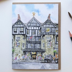 LIbertys London, Loja icônica, Loja famosa do Reino Unido, aquarela original, cartão de felicitações