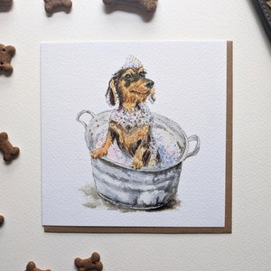 Sausage Dog Bath Time Wire Haired Dackel Blanko Grußkarte