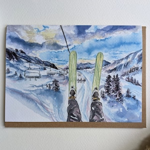 Ski Berge Kunstdruck Abenteuer Wildnis Grußkarte