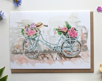 Vintage Bicycle and Flowers Blank Greeting Card