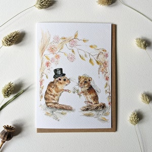 Cartão de ratos de casamento, aquarela original para noivos, aniversário,