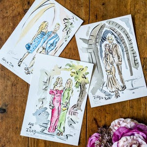 Live Guest Illustrations, Live Event Art, Live Wedding Artist, Portrait Artist, Wedding Favours, Wedding Painter, Original Watercolour Art