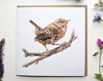 Wren Bird Watercolour Blank Greeting Card