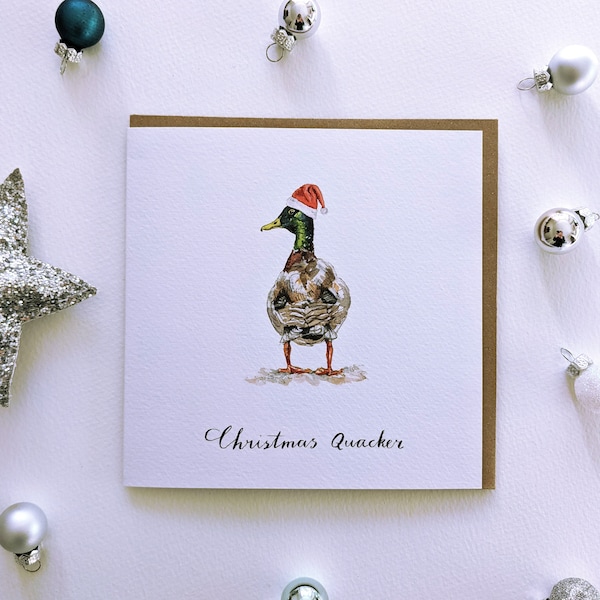 Christmas Quacker, Duck in festive hat Blank Greeting Card