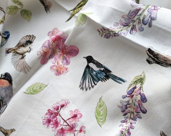 Birds and Blossom Fabric 100% cotton