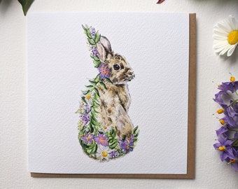 Bunny Rabbit Greeting Card Floral watercolour