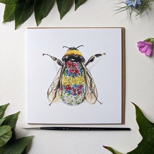 Bumble Bee with Flowers Blank Greeting Card