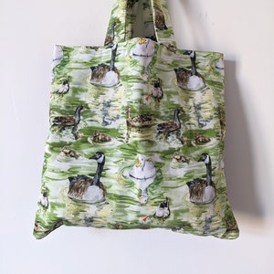 Swimming Ducks Tote Bag, Watercolour Seamless Pattern, Unique, Hand Painted and Hand Made.