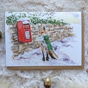 Carte Voeux Noël Renard Boîte Postale Vierge À L'intérieur