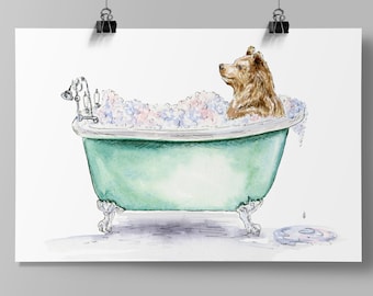 Bear in Bath, pamper and relax, Original Watercolour Fine Art Print