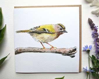 Goldcrest Vogel Aquarell Blanko Grußkarte