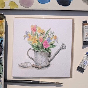 Carte de voeux vierge pour arrosoir floral de jardinage