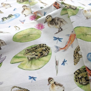 Pond Fabric, Goldfish, Duck, Frog and lily pads 100% Cotton