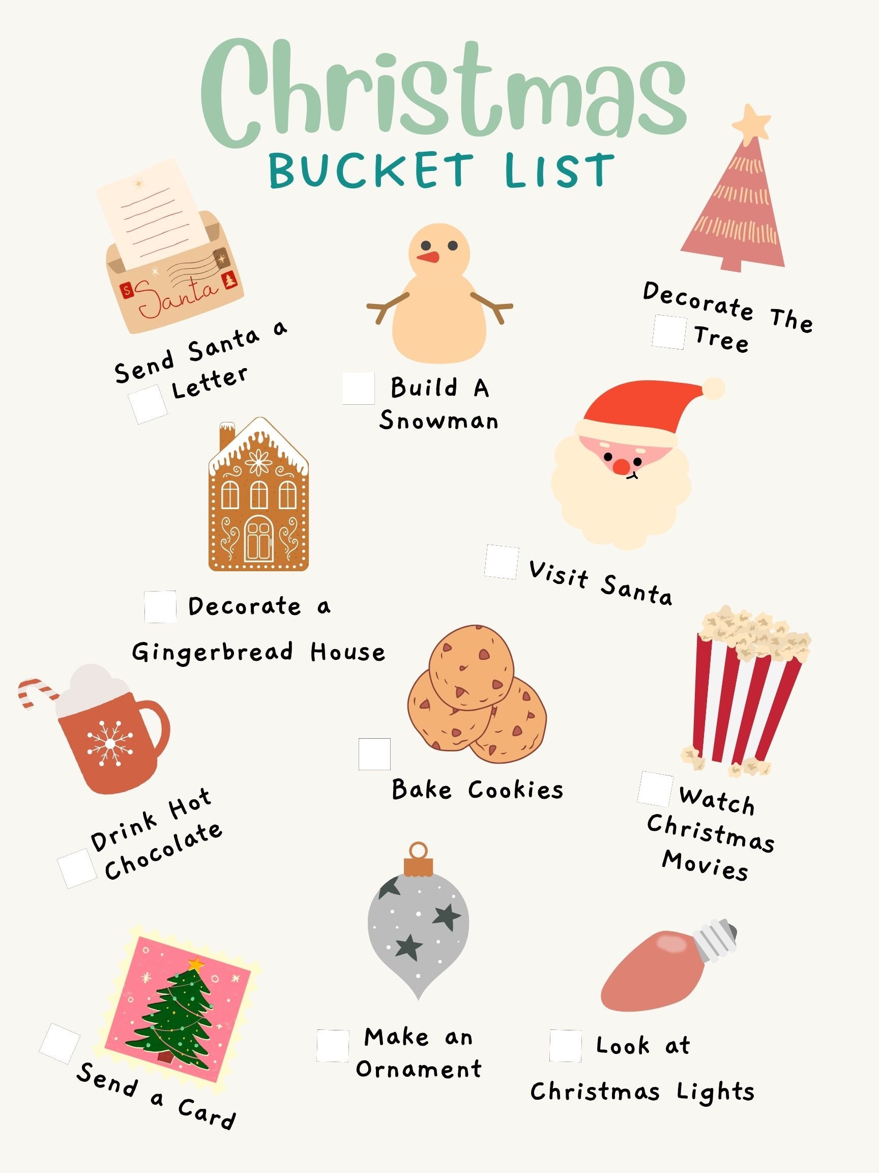 Christmas Bucket List Printable Holiday Bucket List Etsy