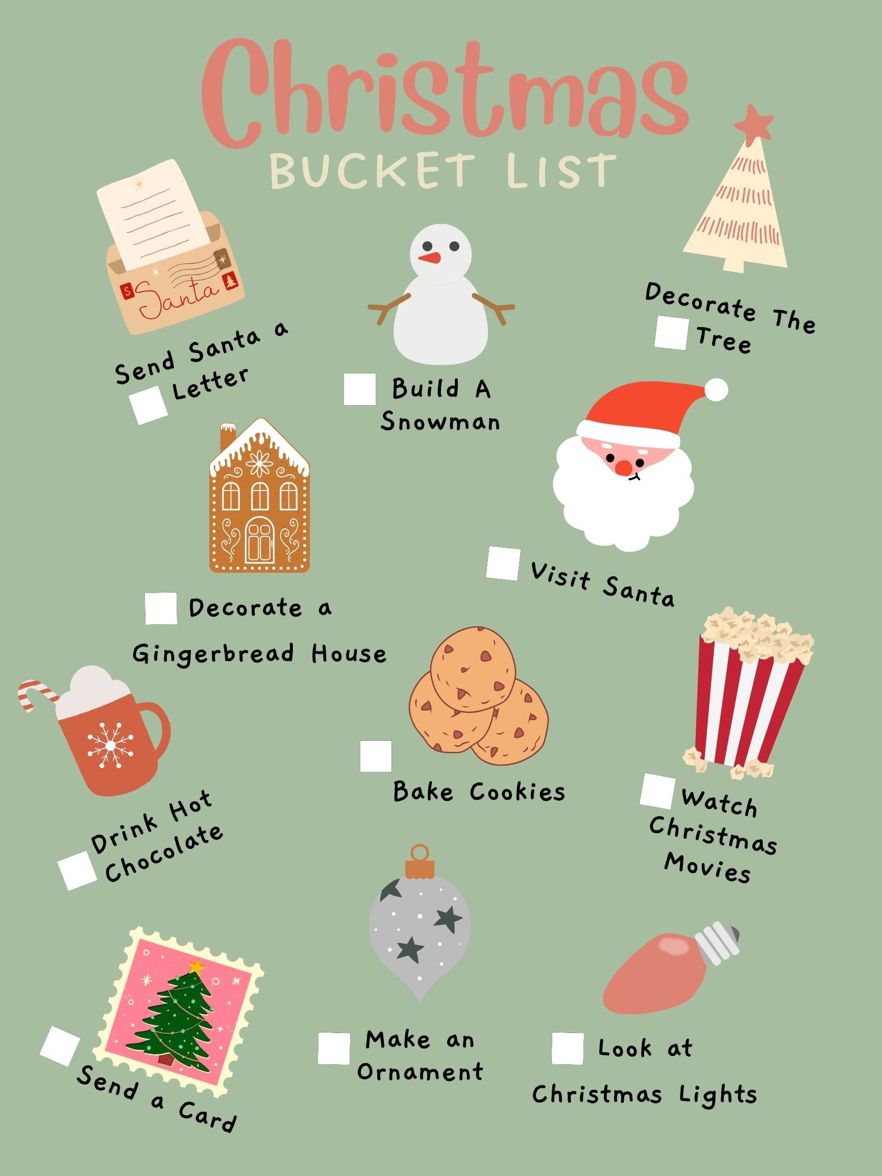 Christmas Bucket List Printable Holiday Bucket List Etsy
