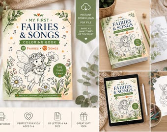 Fairy Coloring and Song Book for Kids, Printable Activity Pages (PDF Download)