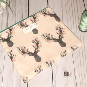 Pink fawn with stone tribal aztec Small cosmetic bag