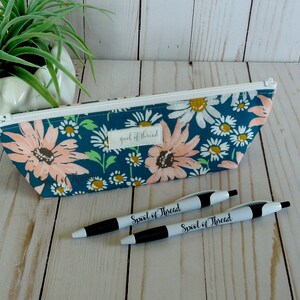 Navy Daisy Boxed bottom pencil pouch