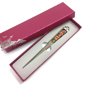 Abrecartas de nácar Patrón de camelia Abresobres Navaja para cartas Regalo de oficina Con caja de regalo