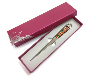 Mother of pearl Letter opener Camellia Pattern Envelop opener Letter knife Office gift With gift box