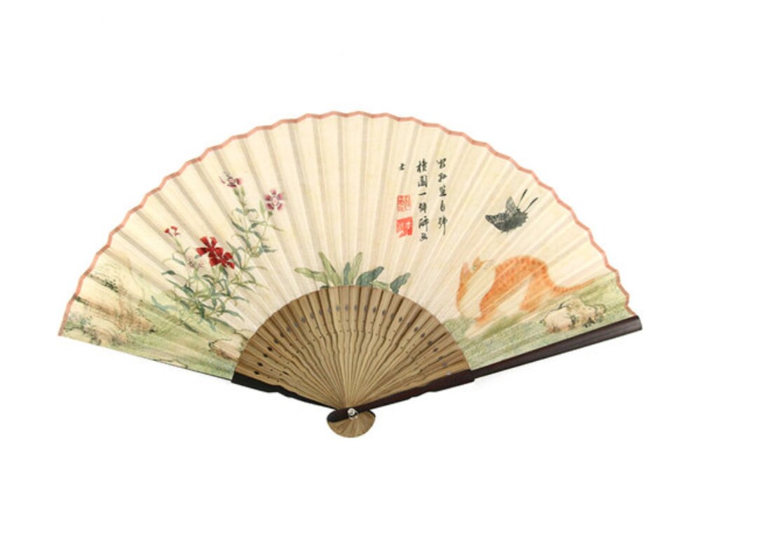 Folding Fan Traditional Korean Folding Hand Fan Cute Cat and Etsy