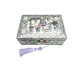 Mother of Pearl Jewelry Box, 2 Tier Wooden Trinket Organizer With Lock