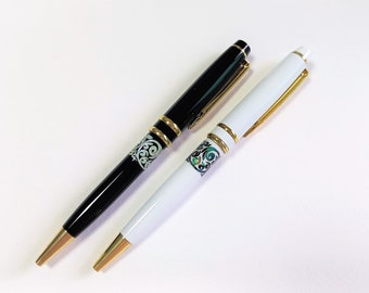 With Gift Wrapping Mother of pearl Ballpoint pen Handcrafted pen Inlaid pen Arabesque patterned White Black 2 Colors