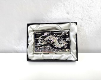 Business Card Case: Dragon Mother of Pearl Stainless Steel Black