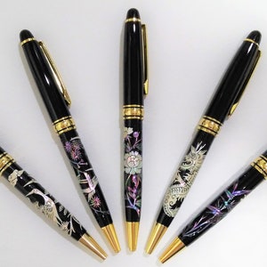 With Gift Wrapping Mother of pearl Ballpoint pen Handcrafted pen Inlaid with mother of pearl Crane Birds Peonies Dragon Bamboo 5 Pattern image 2