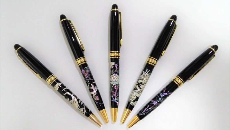 With Gift Wrapping Mother of pearl Ballpoint pen Handcrafted pen Inlaid with mother of pearl Crane Birds Peonies Dragon Bamboo 5 Pattern image 2