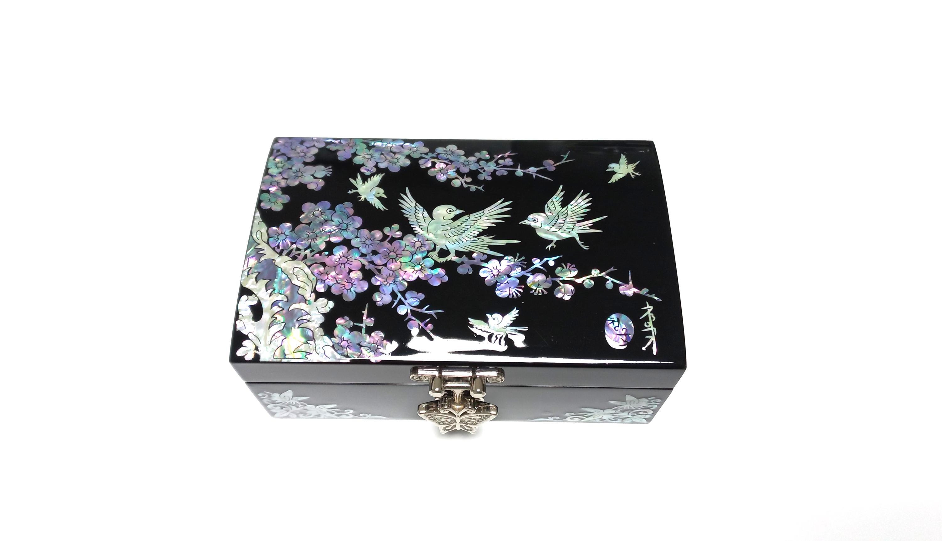 ヴィンテージ漆塗り張り子壁掛けトレイ、マザーオブパール象嵌アート