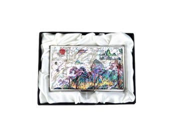 Mother of Pearl Business Card Case: Korean Longevity Symbols Design Stainless Steel