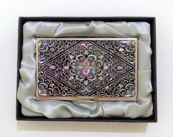 Mother of Pearl Business Card Case, Business Card Holder, Name Card Case, Arabesque Patterned, Git for him her