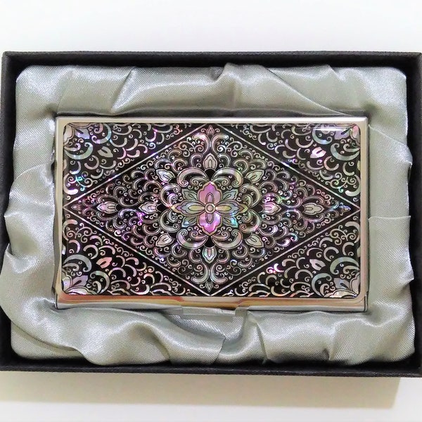 Mother of Pearl Business Card Case, Business Card Holder, Name Card Case, Arabesque Patterned, Git for him her